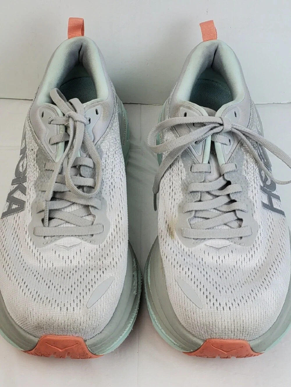Hoka Womens Bondi 8 Stardust Aqua Breeze Running Shoes READ - Size 8 - GUC